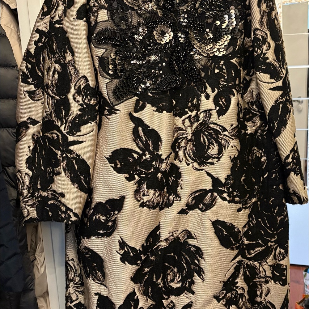 NWOT Zara Atelier Black and Cream Floral Coat - Picture 2 of 7